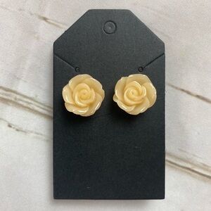 Cream Rose Resin Stud Earrings